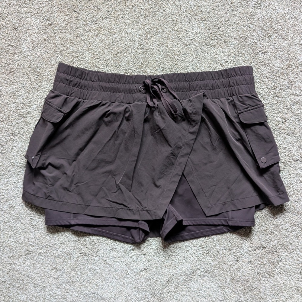 POPFLEX Womens Sz 2X Skort Brown Nylon Blend Athletic Stretchy Spandex Outdoor